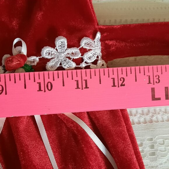 Vintage Rare Editions Christmas Red Velvet Romper, Lace, Ribbons, Holiday Jumper - Picture 13 of 13